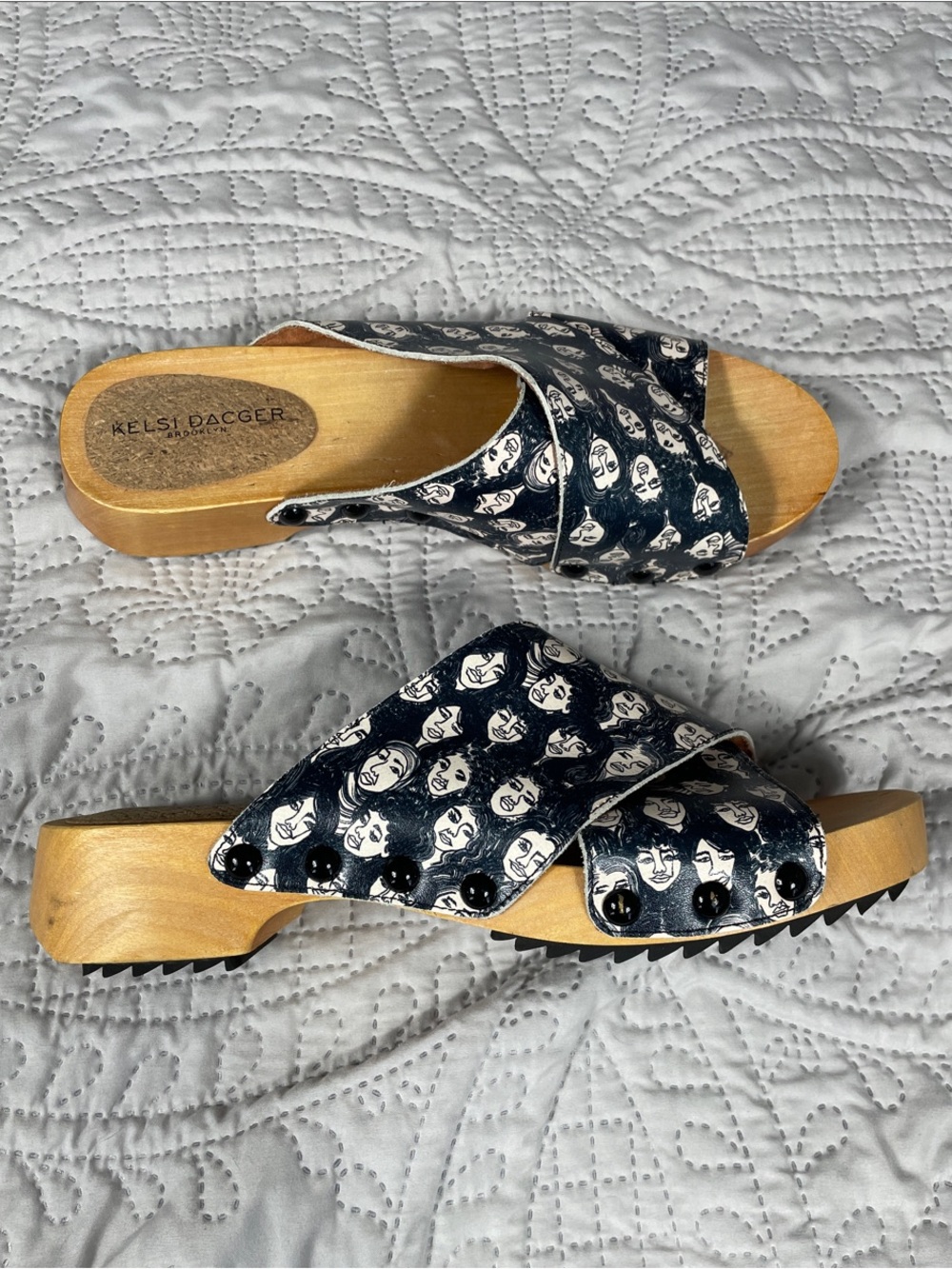 Kelsi Dagger Navy and White Printed Clog Mules